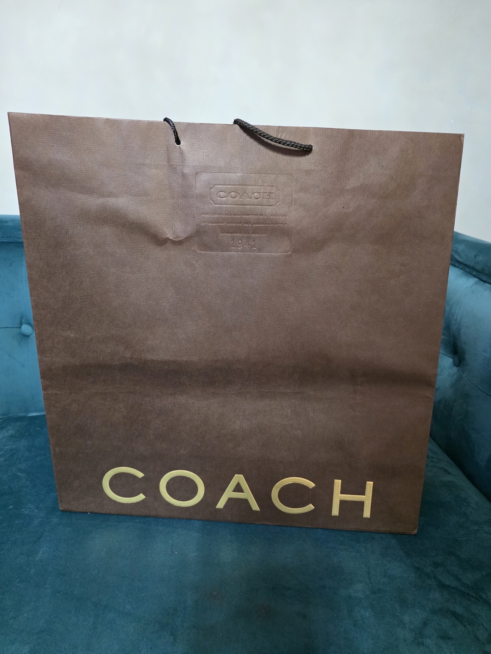 COACH XL Rare Brown Shopping Bag with Gold Logo And Storypatch Embossed